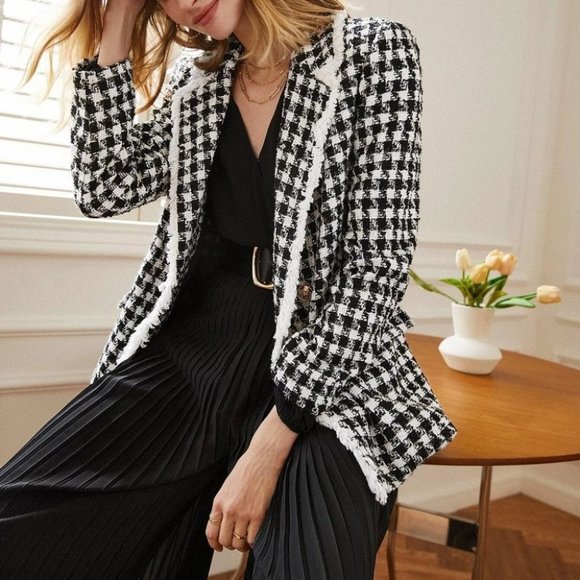 Houndstooth double breasted tweed blazer - Picture 6 of 7